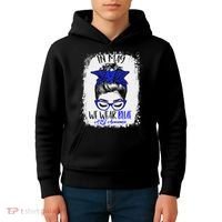 Bleached Leopard Messy Bun In May We Wear Blue ALS Awareness Kids Hoodie thumb 4