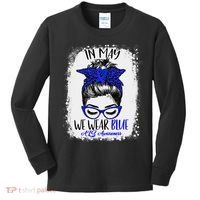 Bleached Leopard Messy Bun In May We Wear Blue ALS Awareness Kids Long Sleeve Shirt thumb 0