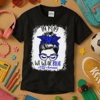 Bleached Leopard Messy Bun In May We Wear Blue ALS Awareness Kids T-Shirt thumb 3