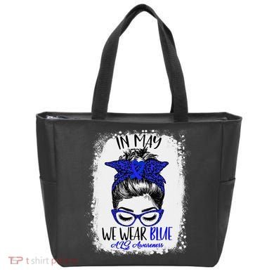 Bleached Leopard Messy Bun In May We Wear Blue ALS Awareness Tote Bag