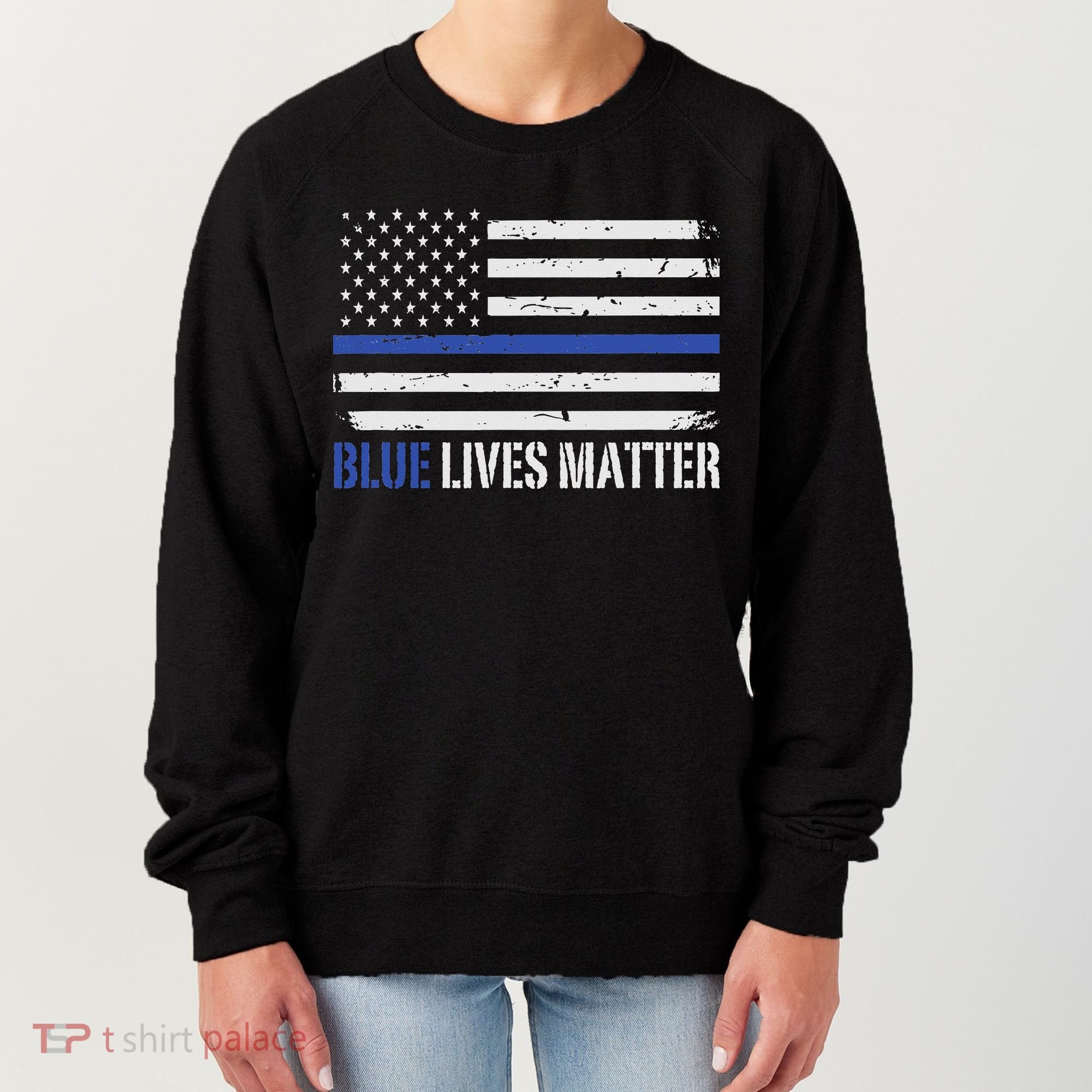 Blue Lives Matter Thin Blue Line American Flag Cop Women's Sweatshirt
