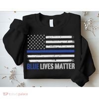 Blue Lives Matter Thin Blue Line American Flag Cop Sweatshirt thumb 2