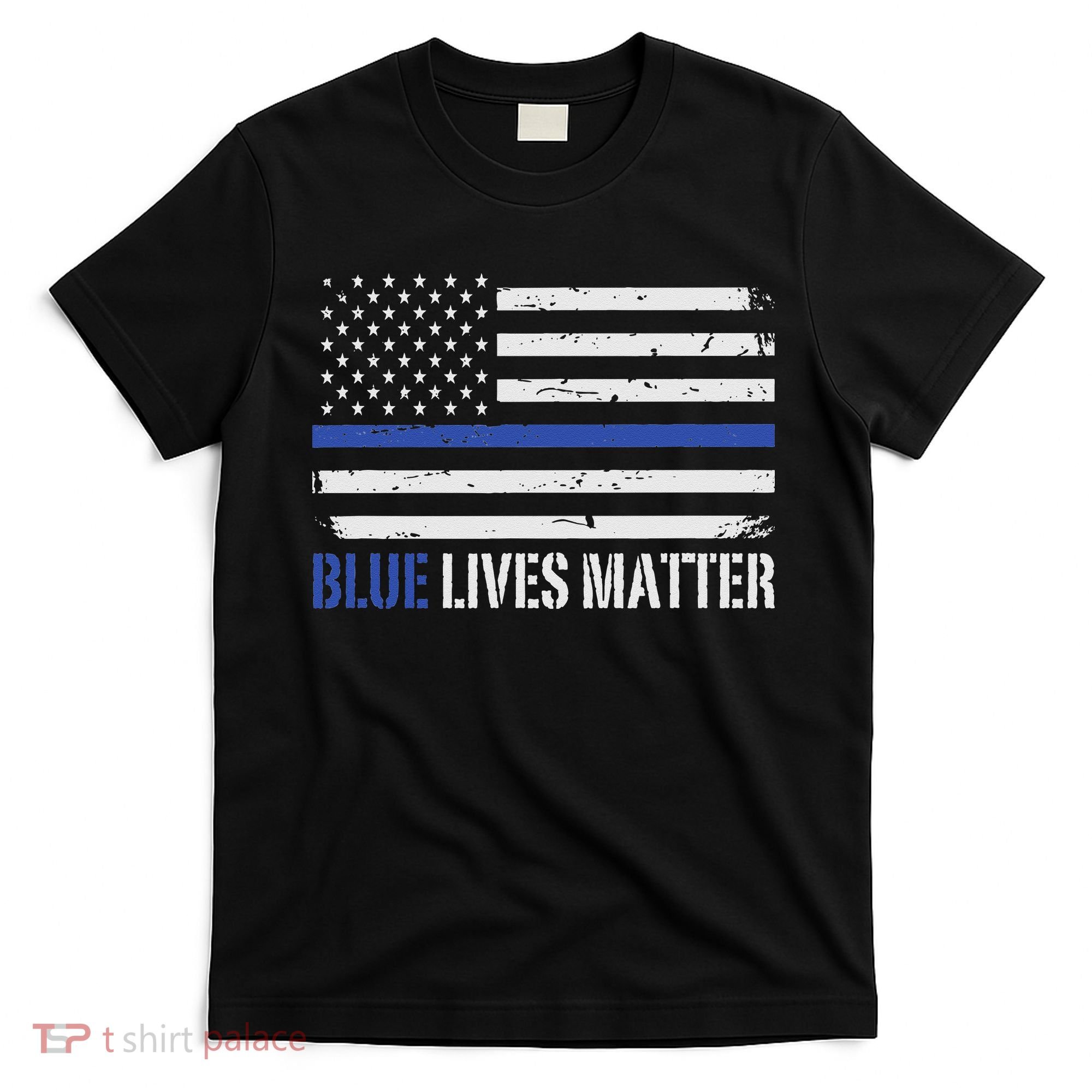Blue Lives Matter Thin Blue Line American Flag Cop T-Shirt