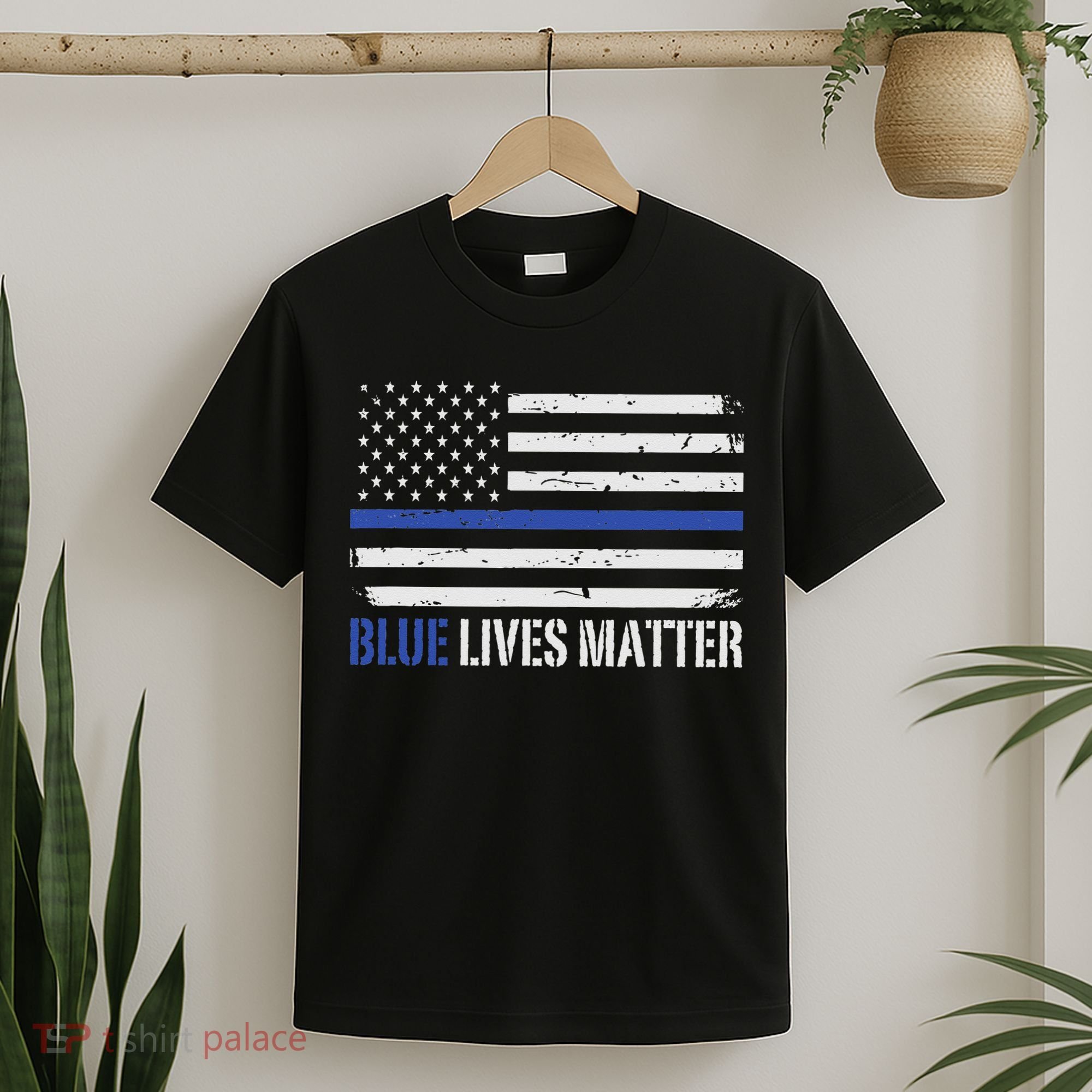 Blue Lives Matter Thin Blue Line American Flag Cop T-Shirt