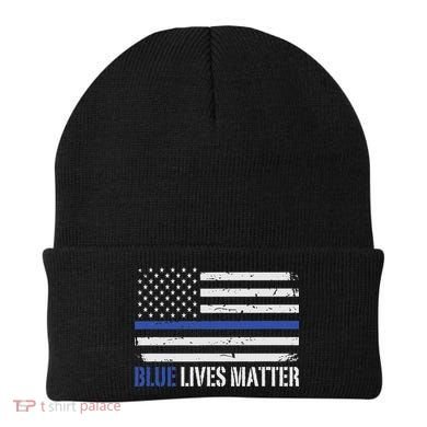 Blue Lives Matter Thin Blue Line American Flag Cop Beanie