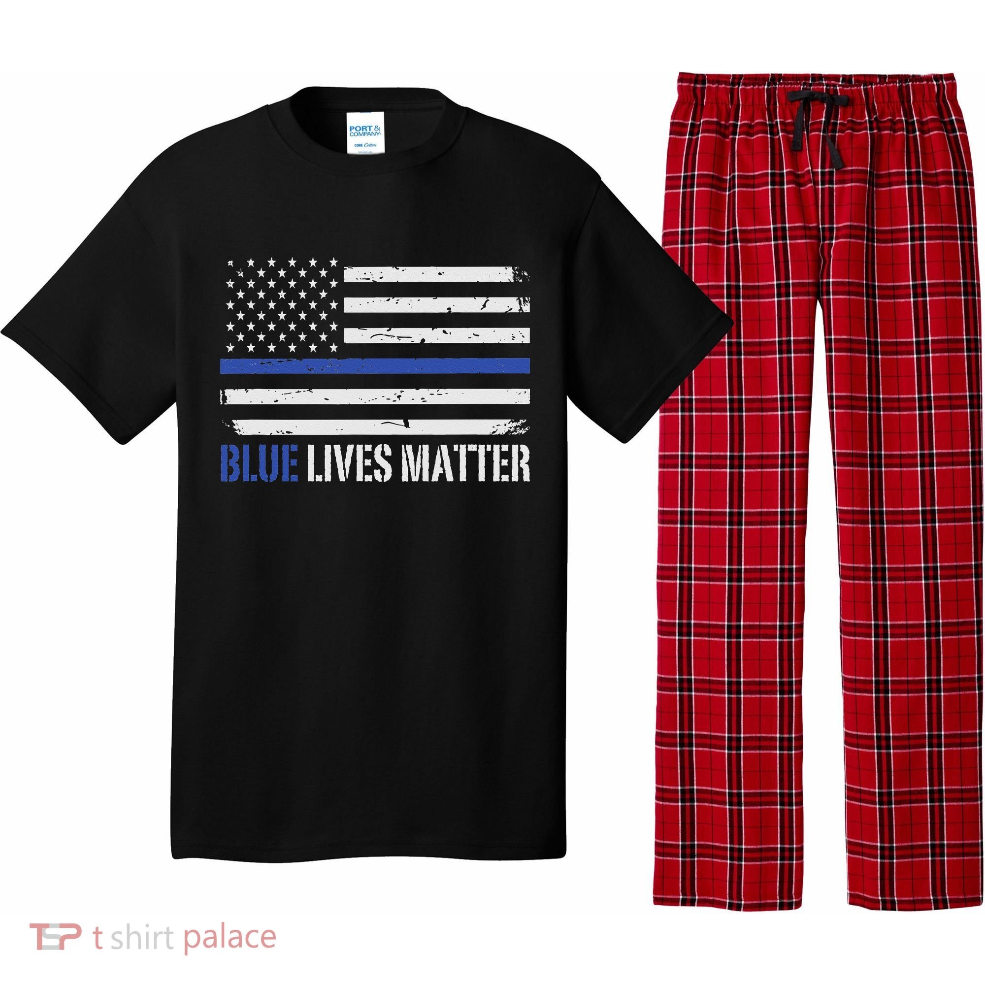 Blue Lives Matter Thin Blue Line American Flag Cop Pajama Set
