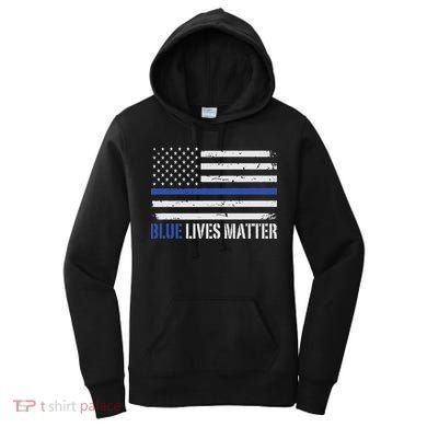 Blue Lives Matter Thin Blue Line American Flag Cop Women's Hoodie