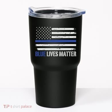 Blue Lives Matter Thin Blue Line American Flag Cop Tumbler