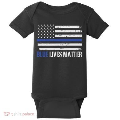 Blue Lives Matter Thin Blue Line American Flag Cop Baby Bodysuit