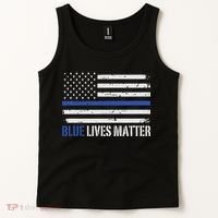 Blue Lives Matter Thin Blue Line American Flag Cop Tank Top thumb 2