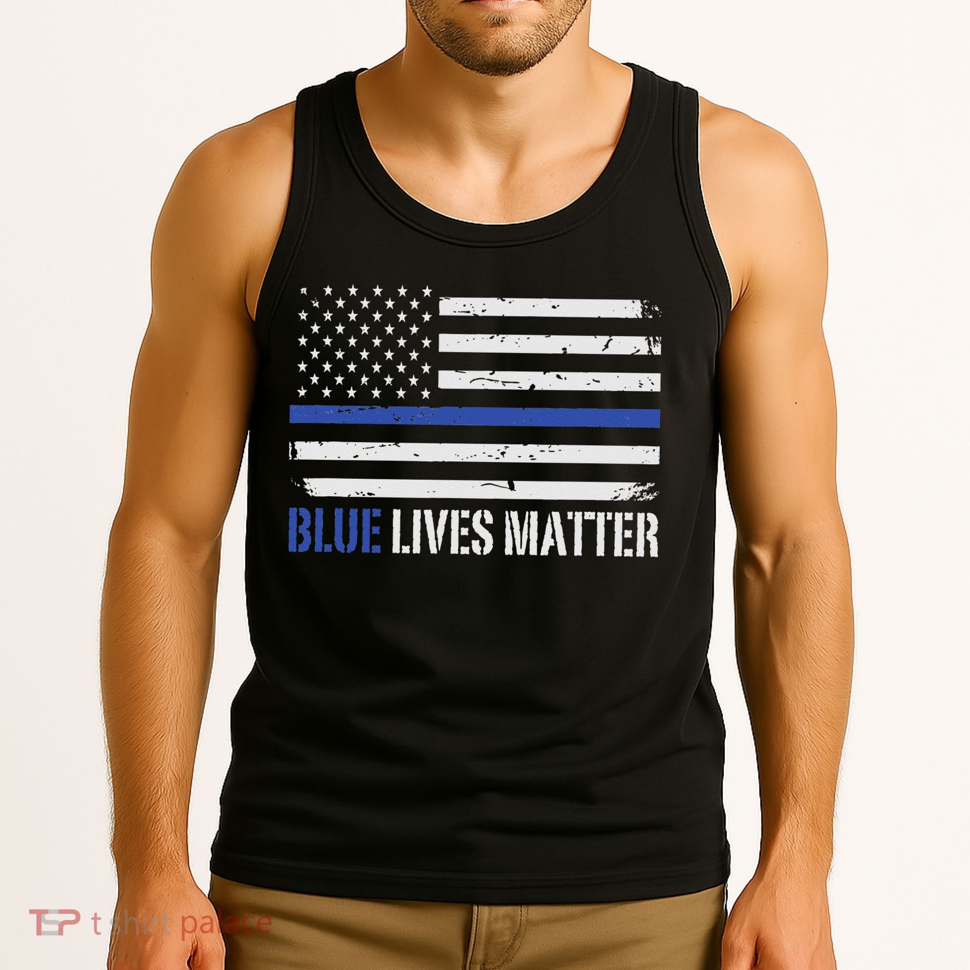 Blue Lives Matter Thin Blue Line American Flag Cop Tank Top