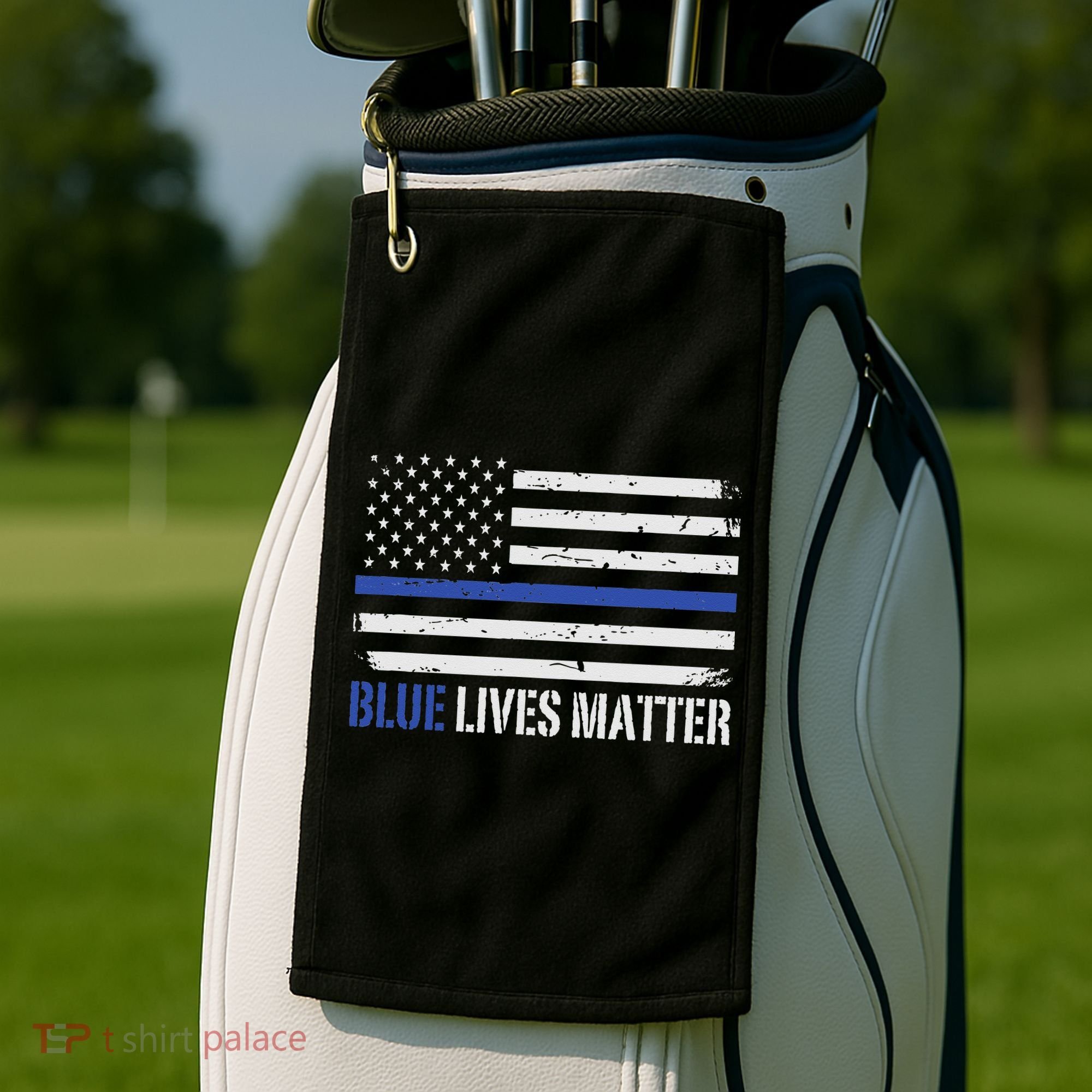 Blue Lives Matter Thin Blue Line American Flag Cop Golf Towel