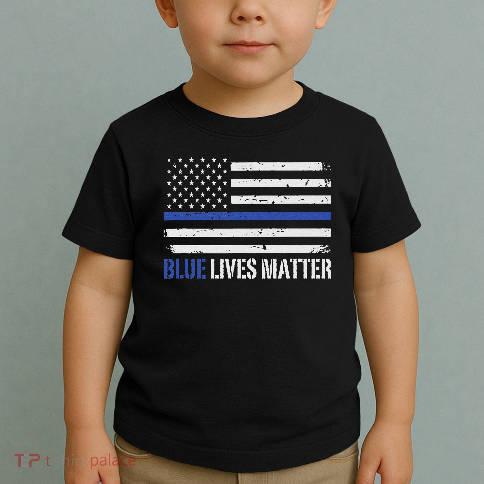 Blue Lives Matter Thin Blue Line American Flag Cop Toddler T-Shirt