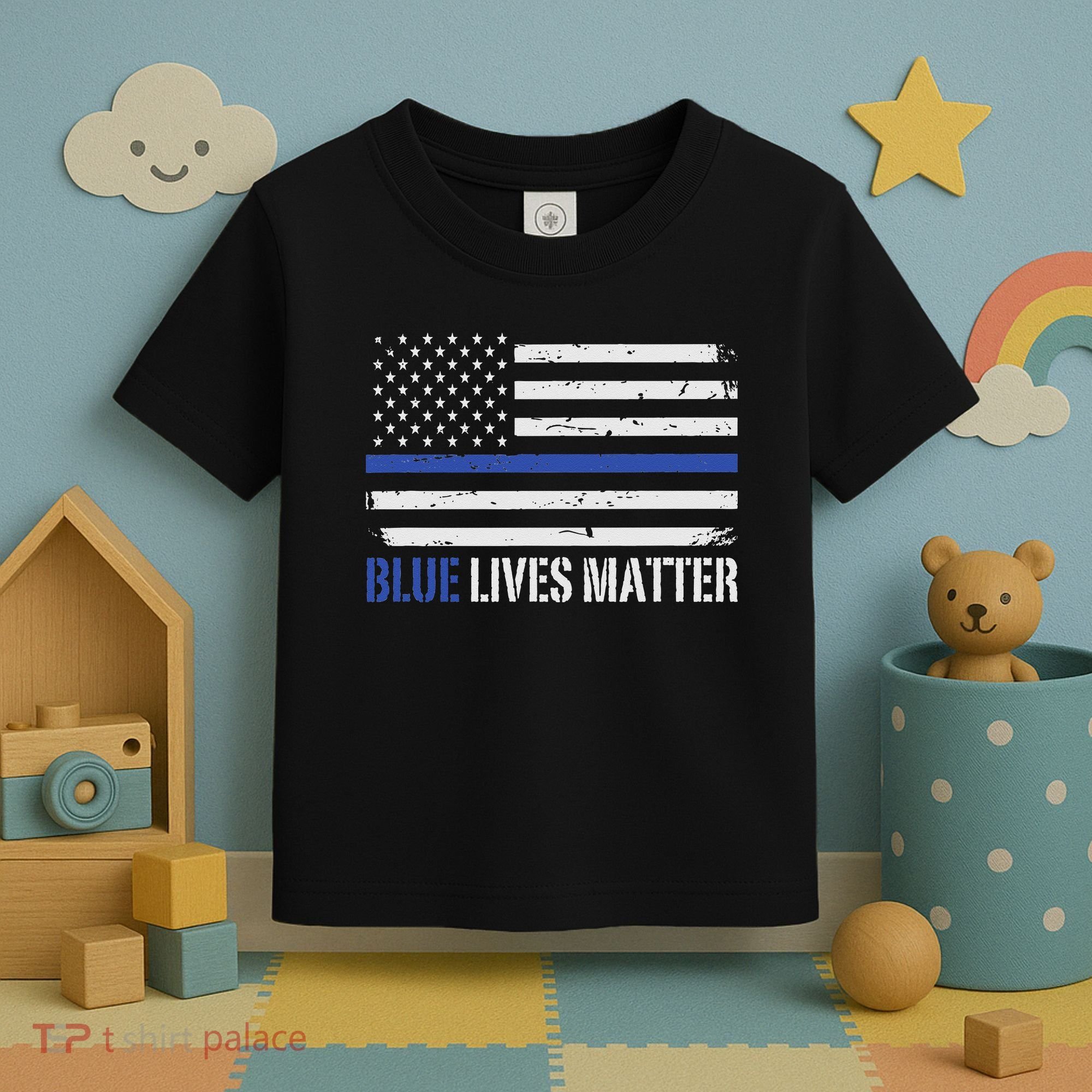 Blue Lives Matter Thin Blue Line American Flag Cop Toddler T-Shirt