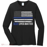 Blue Lives Matter Thin Blue Line American Flag Cop Women's Long Sleeve Shirt thumb 0