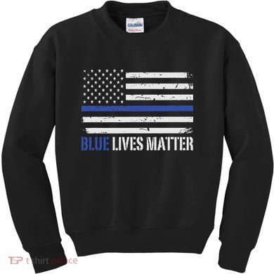 Blue Lives Matter Thin Blue Line American Flag Cop Kids Sweatshirt