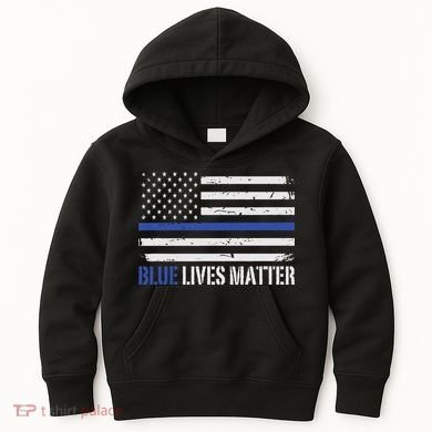Blue Lives Matter Thin Blue Line American Flag Cop Kids Hoodie