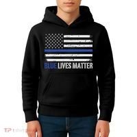 Blue Lives Matter Thin Blue Line American Flag Cop Kids Hoodie thumb 4