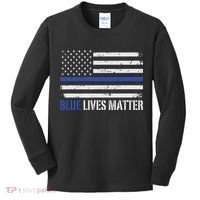 Blue Lives Matter Thin Blue Line American Flag Cop Kids Long Sleeve Shirt thumb 0