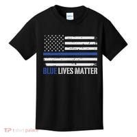 Blue Lives Matter Thin Blue Line American Flag Cop Kids T-Shirt thumb 0
