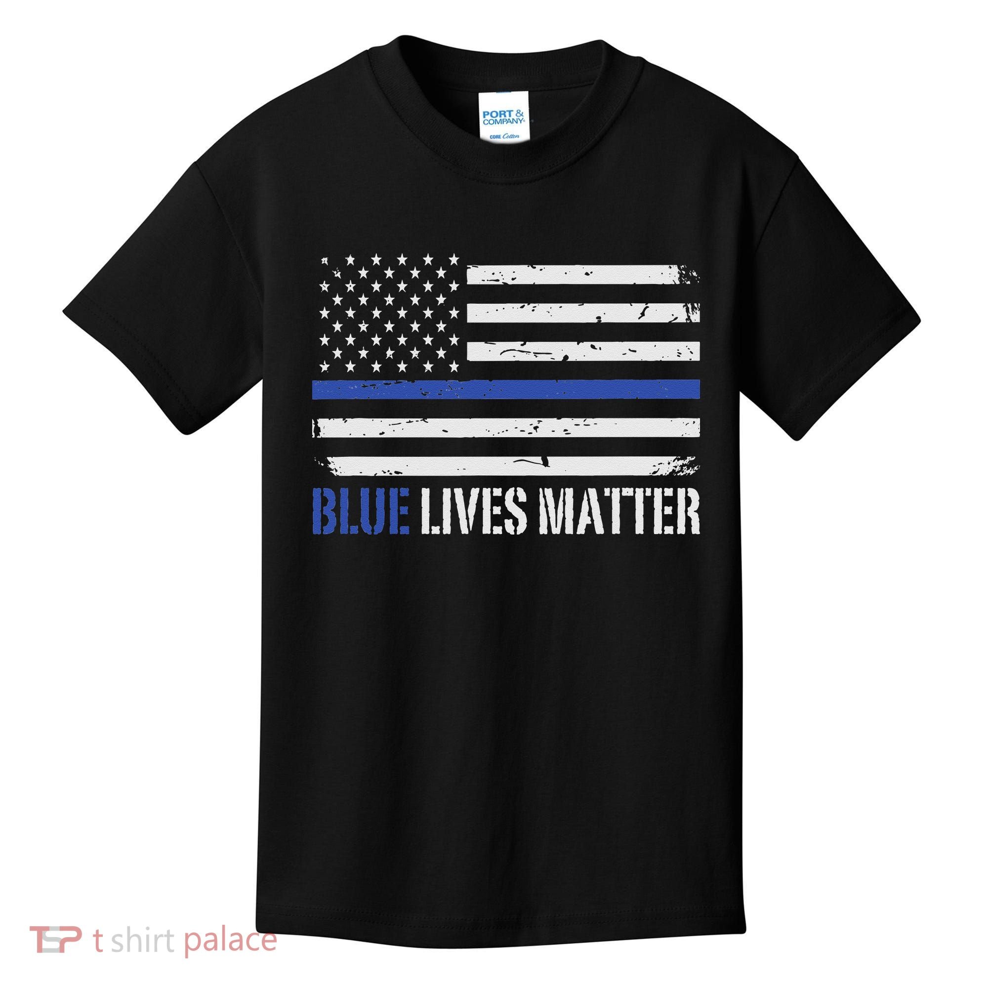 Blue Lives Matter Thin Blue Line American Flag Cop Kids T-Shirt