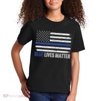 Blue Lives Matter Thin Blue Line American Flag Cop Kids T-Shirt thumb 2