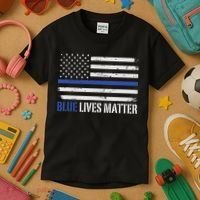 Blue Lives Matter Thin Blue Line American Flag Cop Kids T-Shirt thumb 3