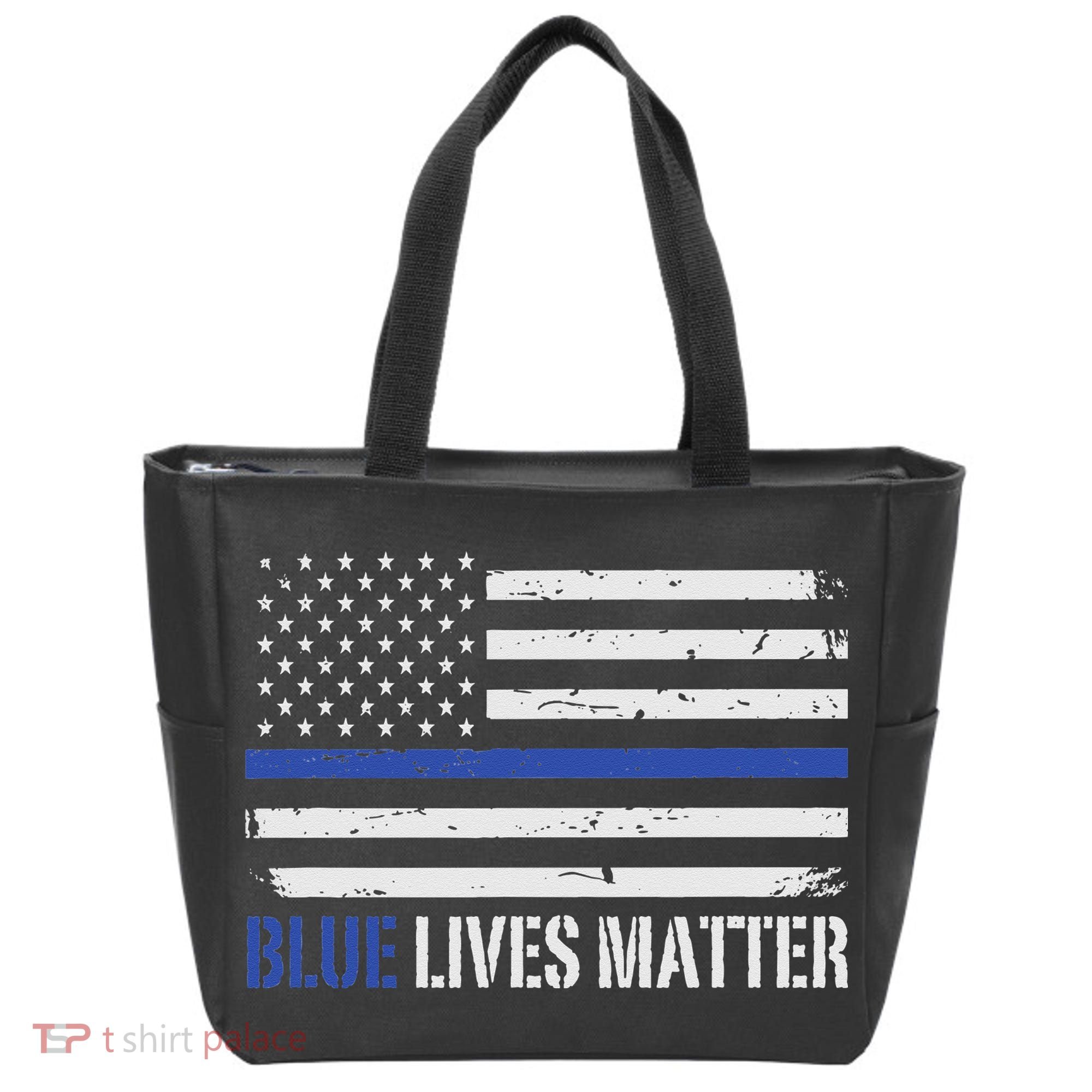Blue Lives Matter Thin Blue Line American Flag Cop Tote Bag