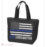 Blue Lives Matter Thin Blue Line American Flag Cop Tote Bag thumb 3