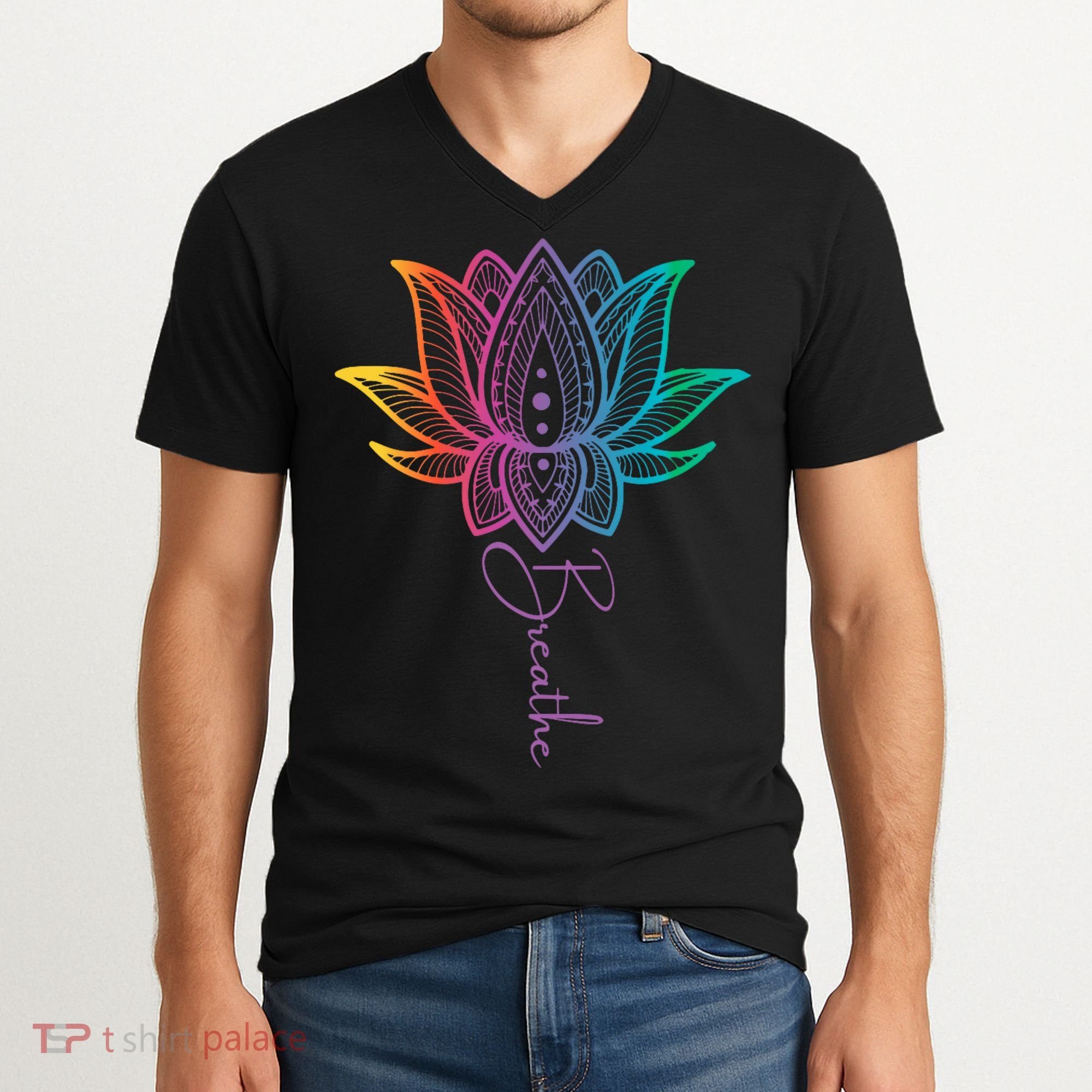 Breathe Lotus Mandala Unalome Inspire & Shine Creations V-Neck T-Shirt