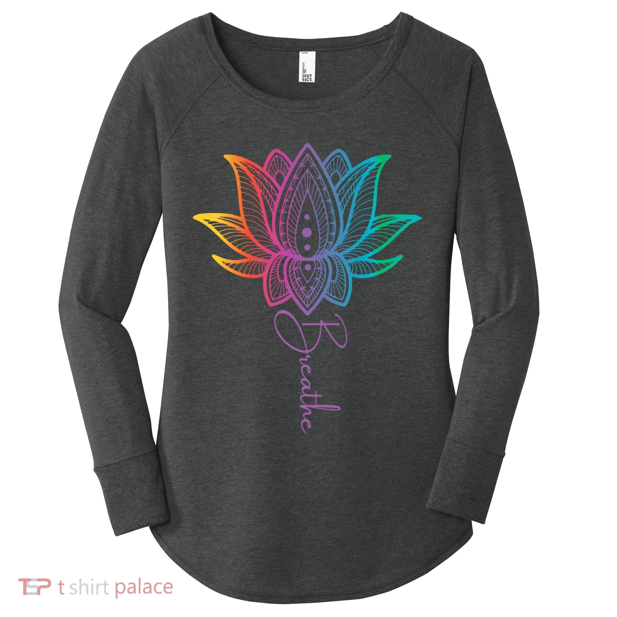 Breathe Lotus Mandala Unalome Inspire & Shine Creations Women's Perfect Tri Tunic Long Sleeve Shirt