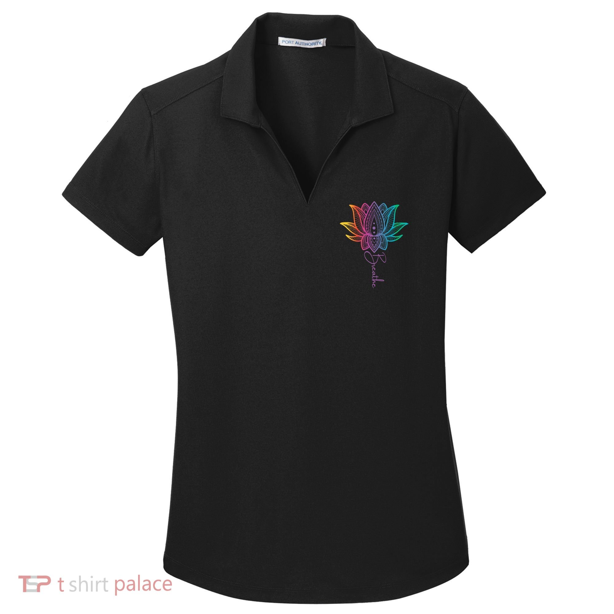 Breathe Lotus Mandala Unalome Inspire & Shine Creations Women's Dry Zone Grid Polo