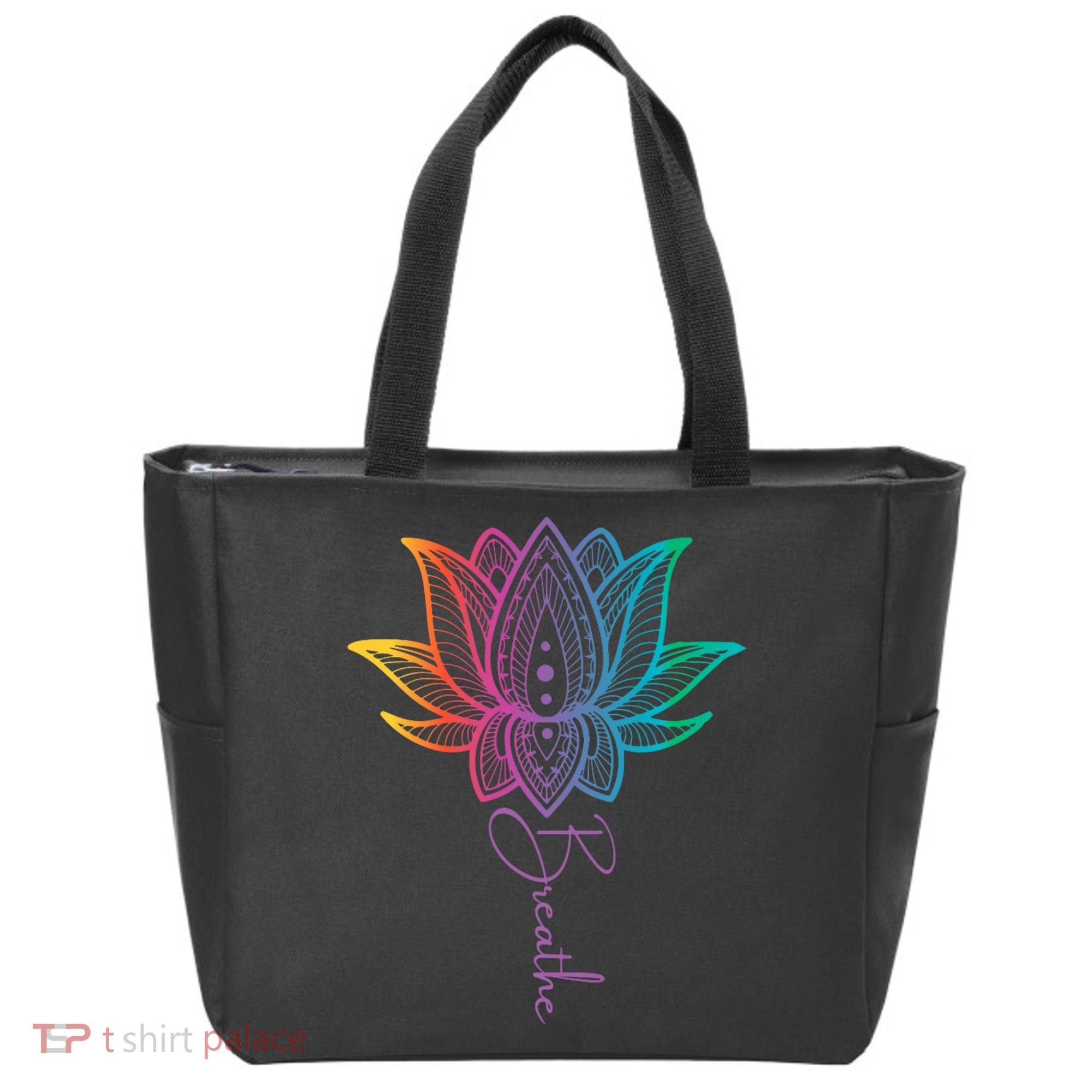 Breathe Lotus Mandala Unalome Inspire & Shine Creations Tote Bag