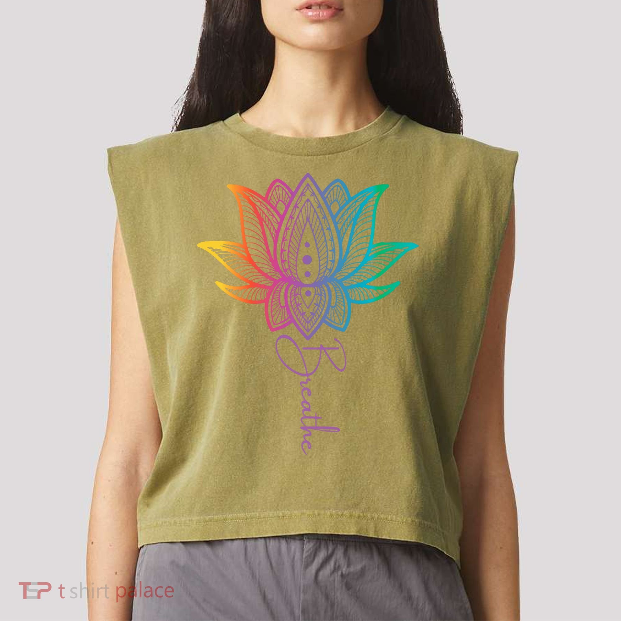 Breathe Lotus Mandala Unalome Inspire & Shine Creations Garment-Dyed Women's Muscle Tee
