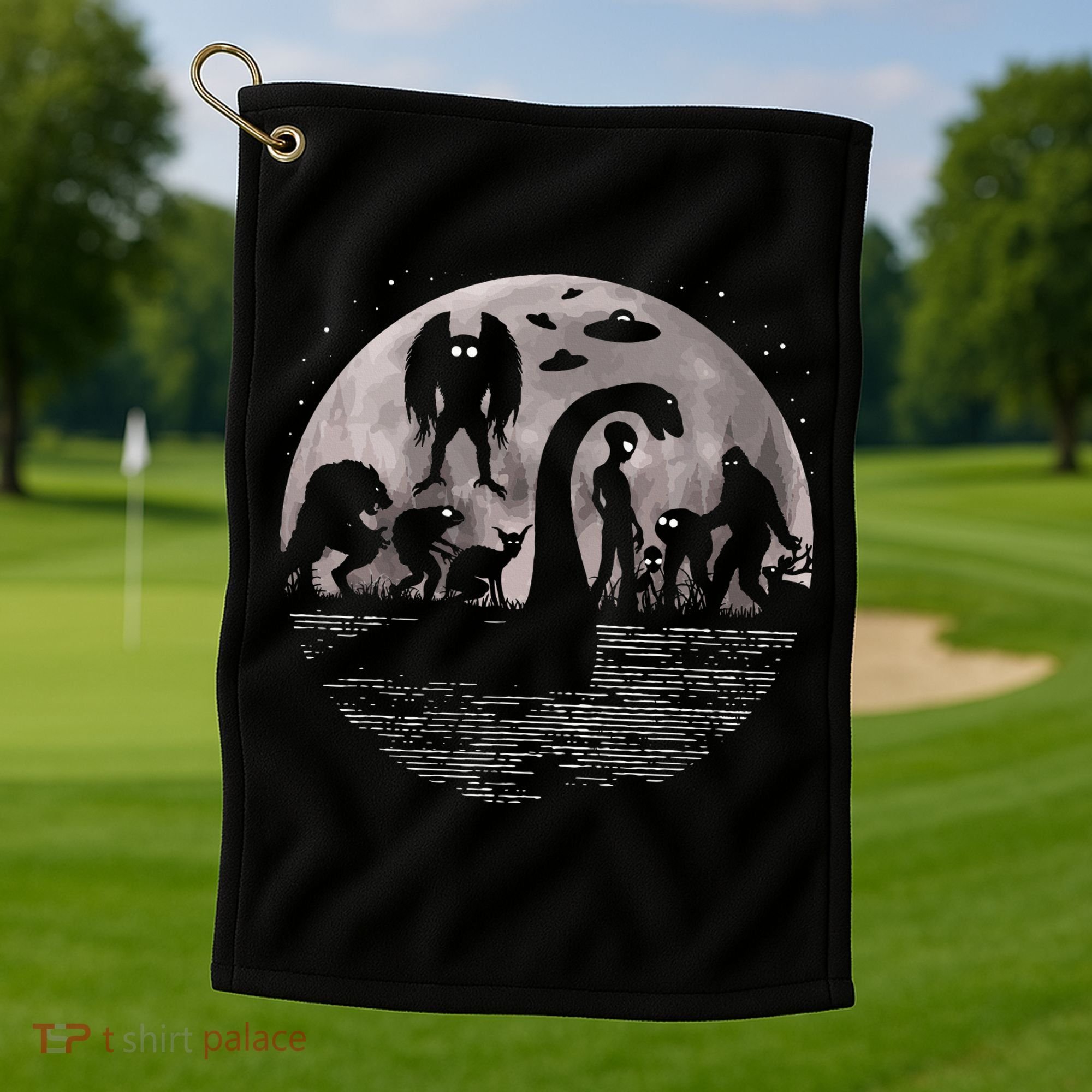 Bigfoot Loch Ness Monster Mothman And Aliens! Funny Cryptid Golf Towel