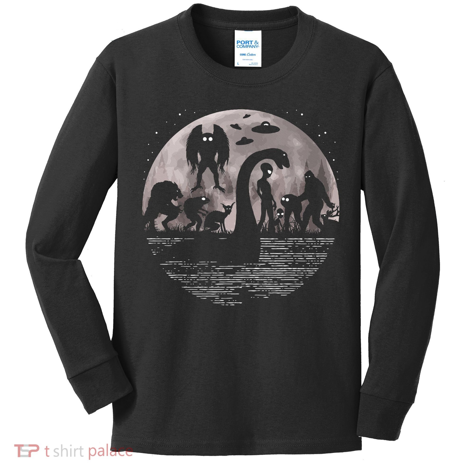 Bigfoot Loch Ness Monster Mothman And Aliens! Funny Cryptid Kids Long Sleeve Shirt
