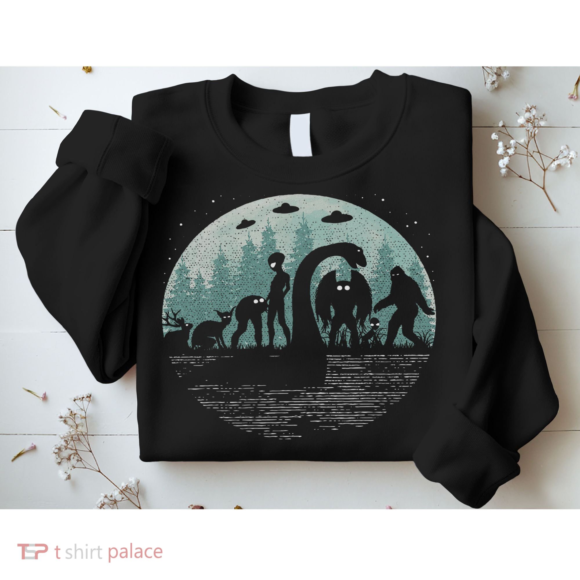 Bigfoot Loch Ness Monster With Mothman Aliens! Funny Cryptid Sweatshirt