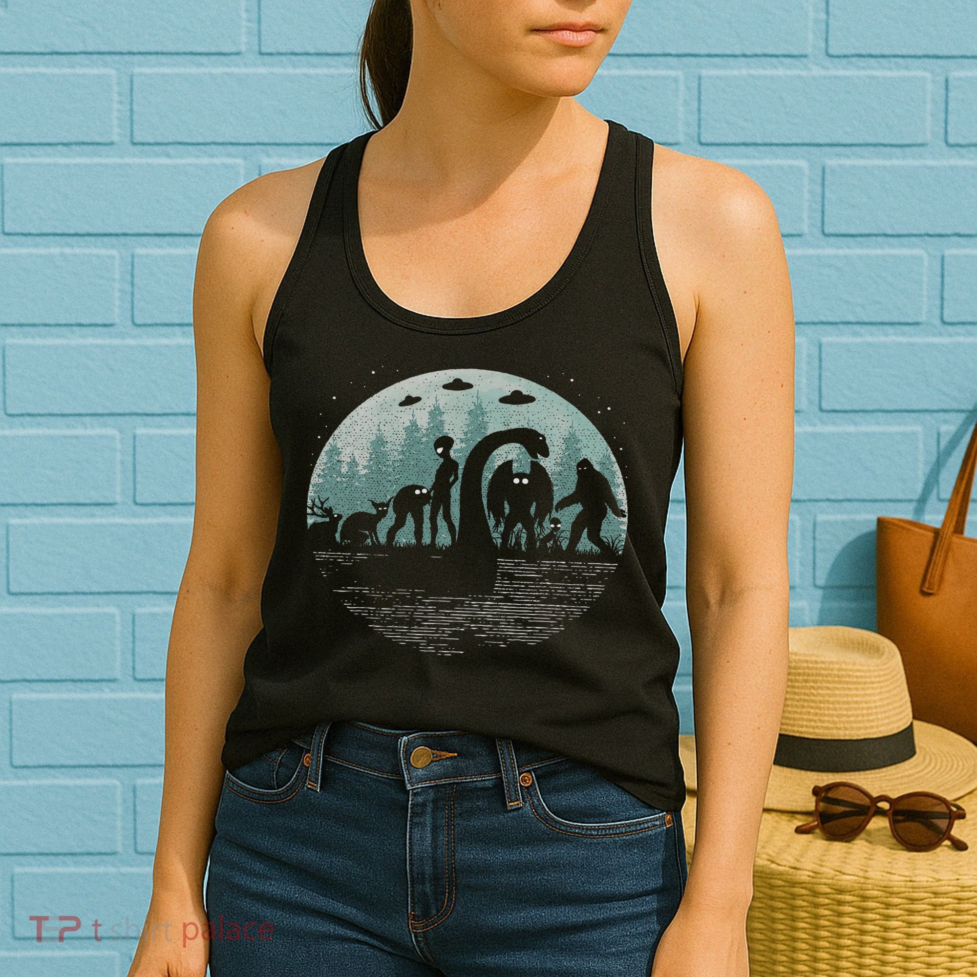 Bigfoot Loch Ness Monster With Mothman Aliens! Funny Cryptid Women's Tank Top