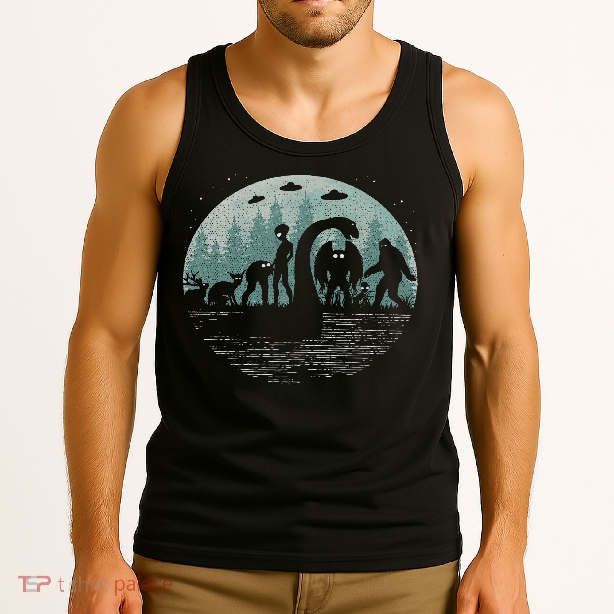 Bigfoot Loch Ness Monster With Mothman Aliens! Funny Cryptid Tank Top