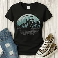 Bigfoot Loch Ness Monster With Mothman Aliens! Funny Cryptid Women's T-Shirt thumb 3
