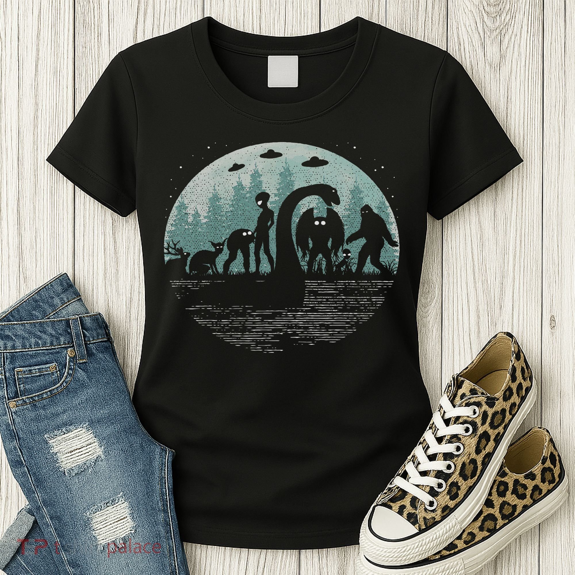 Bigfoot Loch Ness Monster With Mothman Aliens! Funny Cryptid Women's T-Shirt