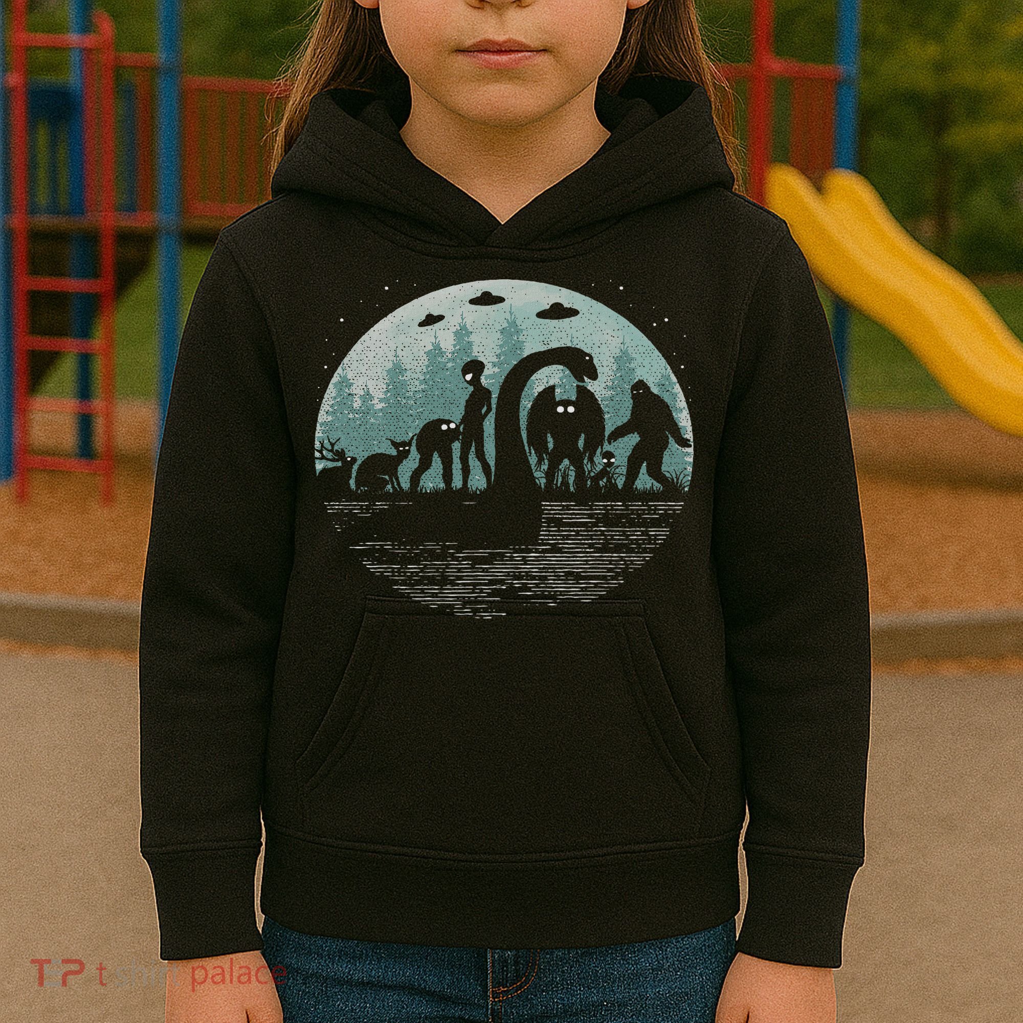 Bigfoot Loch Ness Monster With Mothman Aliens! Funny Cryptid Kids Hoodie