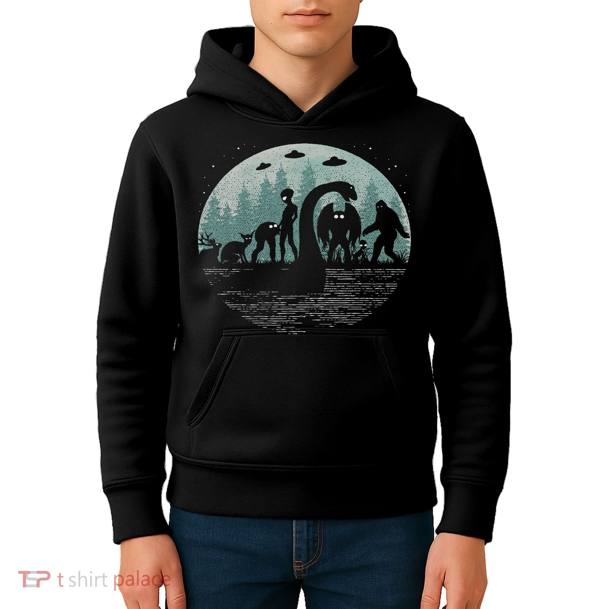 Bigfoot Loch Ness Monster With Mothman Aliens! Funny Cryptid Kids Hoodie