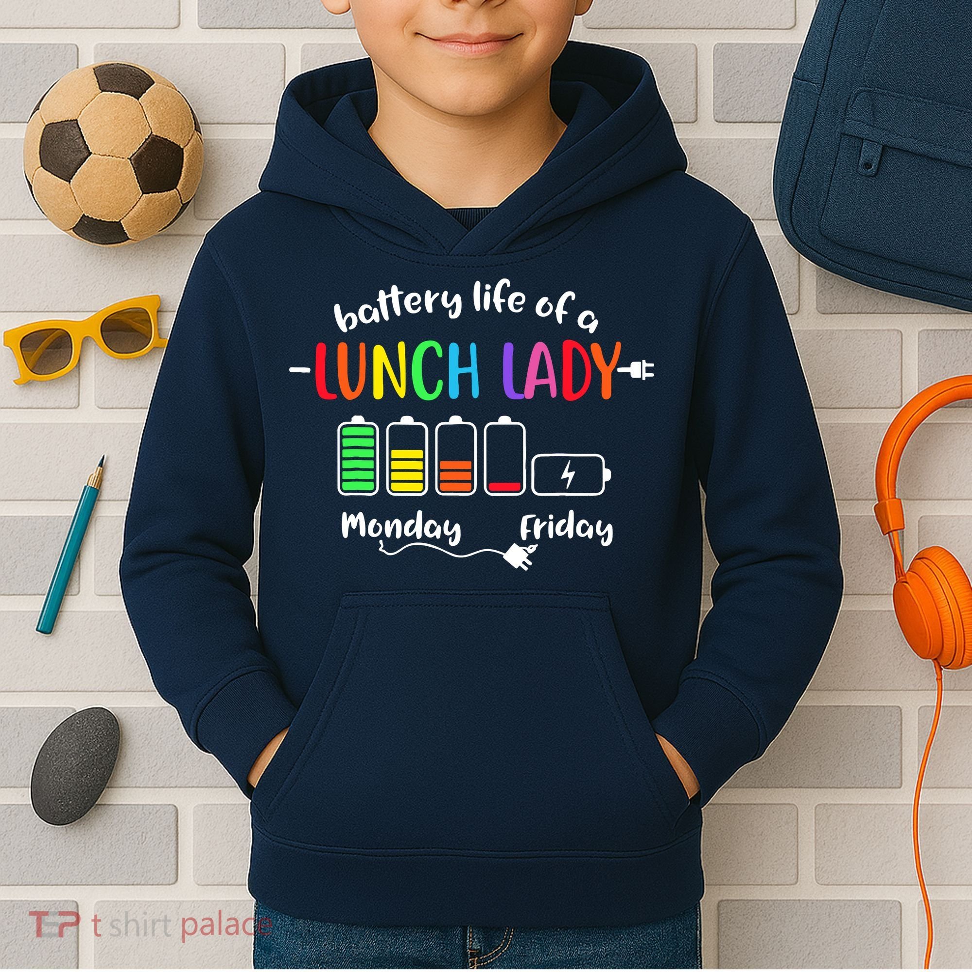 Battery Life Of A School Lunch Lady Cafeteria Worker Funny Kids Hoodie