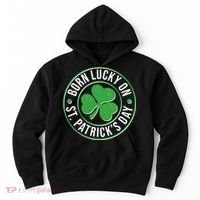 Born Lucky On St Patrick's Day Shamrock Emblem Hoodie thumb 0