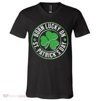 Born Lucky On St Patrick's Day Shamrock Emblem V-Neck T-Shirt thumb 0