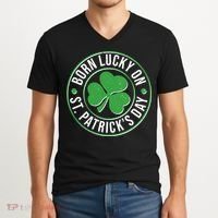Born Lucky On St Patrick's Day Shamrock Emblem V-Neck T-Shirt thumb 2