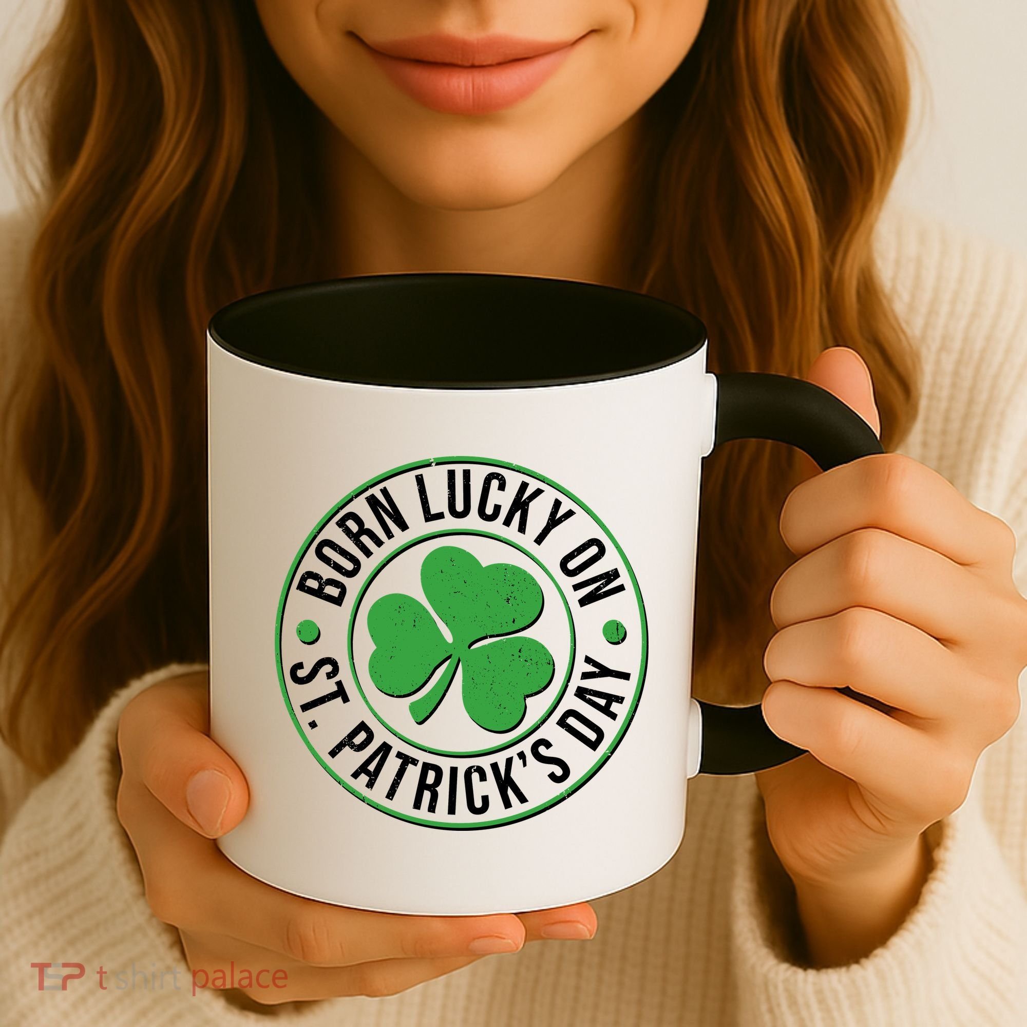 Born Lucky On St Patrick's Day Shamrock Emblem Coffee Mug