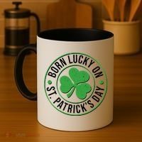 Born Lucky On St Patrick's Day Shamrock Emblem Coffee Mug thumb 4