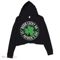 Born Lucky On St Patrick's Day Shamrock Emblem Crop Fleece Hoodie thumb 0